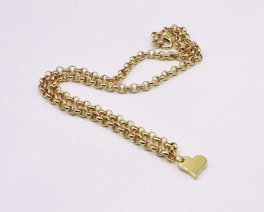 Gold-filled ring link necklace with a heart