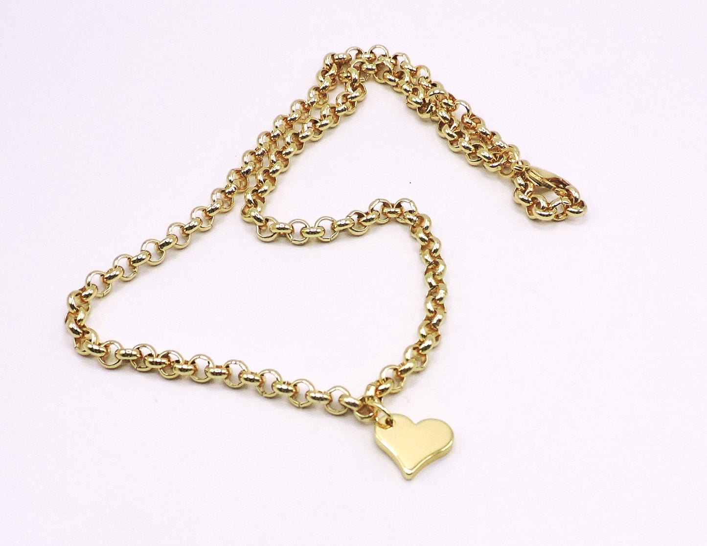 Gold-filled ring link necklace with a heart