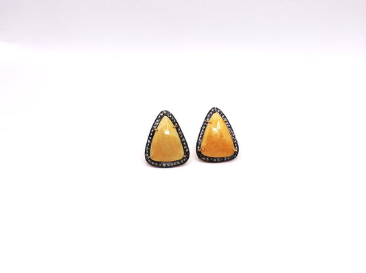 Silver and zircon earrings with semiprecious yellow stone
