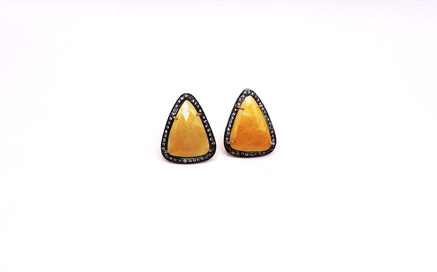 Silver and zircon earrings with semiprecious yellow stone