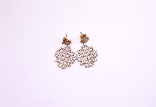 Rose Gold Silver Flower-Shaped Earring with Zircons