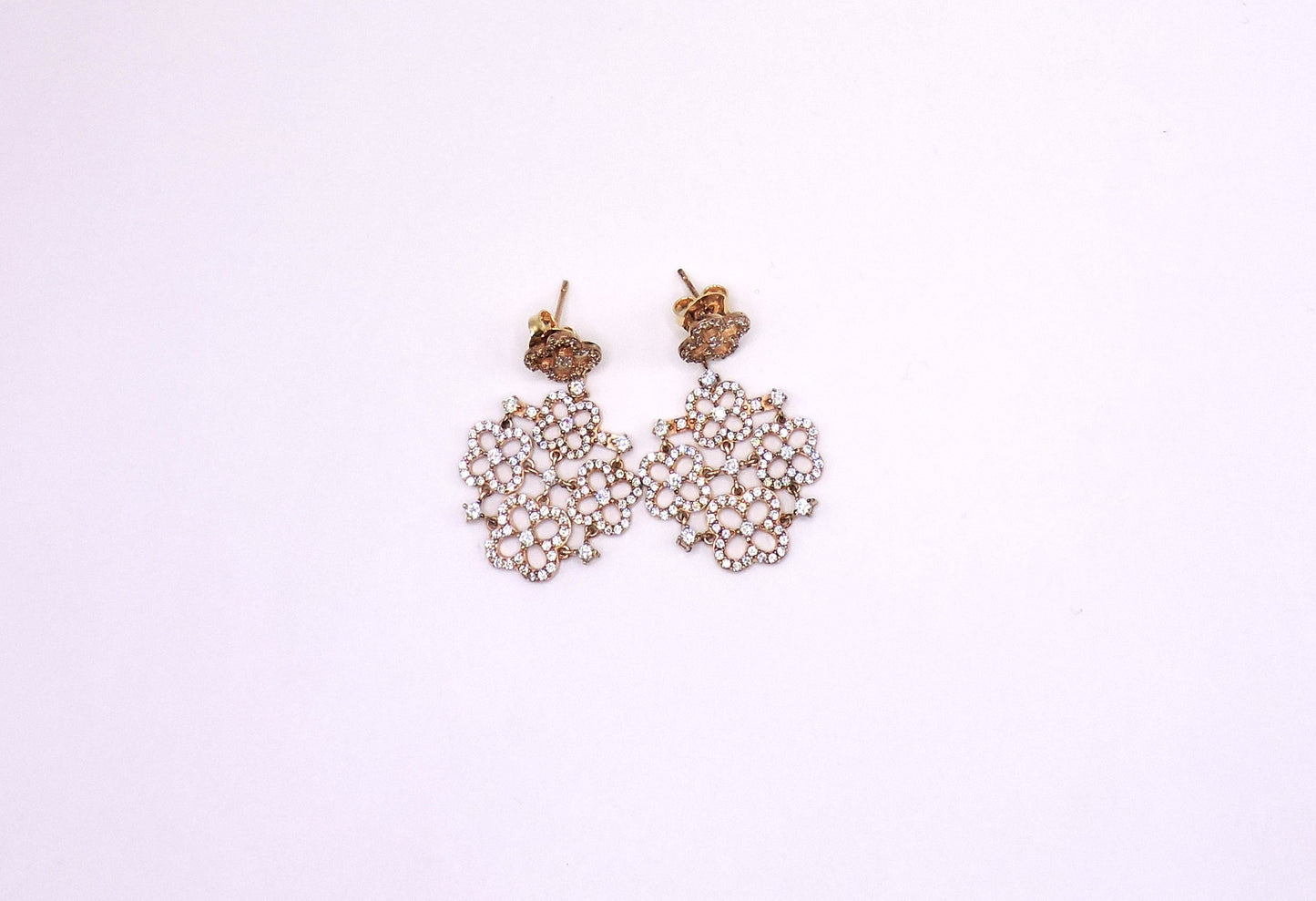 Rose Gold Silver Flower-Shaped Earring with Zircons