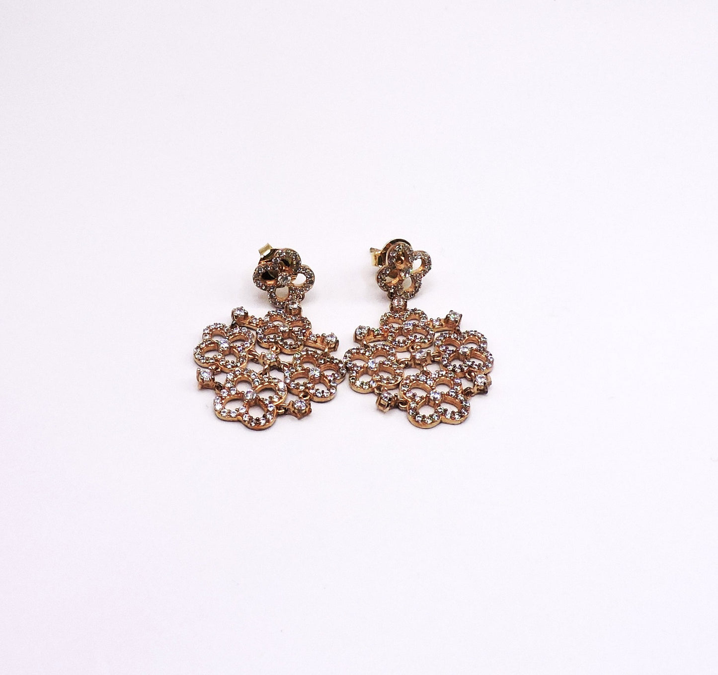 Rose Gold Silver Flower-Shaped Earring with Zircons