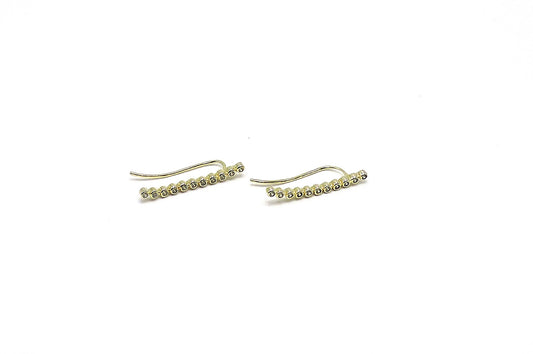 Long silver earring, gold-plated with zircons