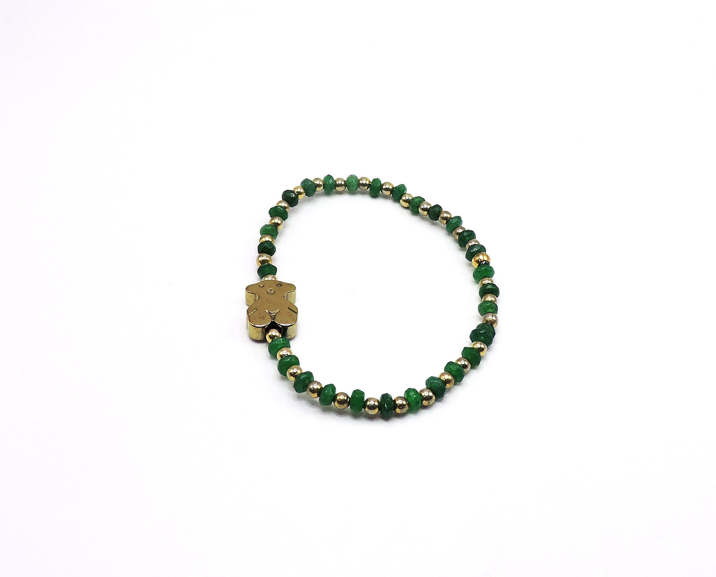 Bracelet made of real green stones, with gold-plated silver nuggets