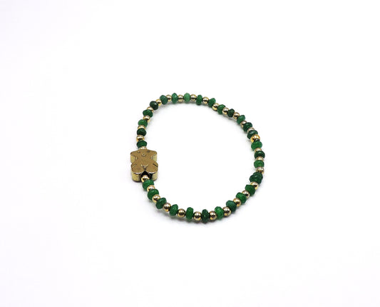 Bracelet made of real green stones, with gold-plated silver nuggets