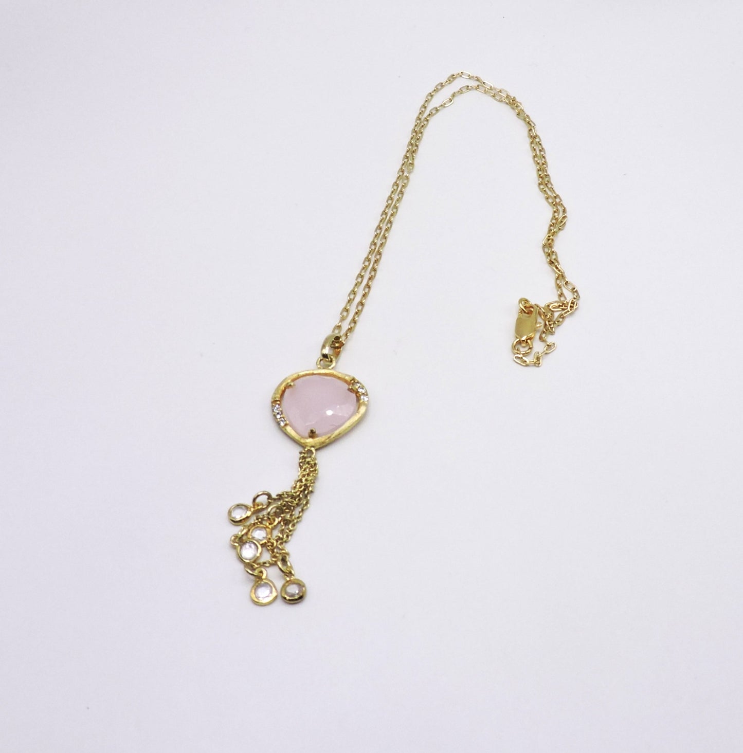 925 Gold Plated Silver Necklace with Zircons and Pink Quartz