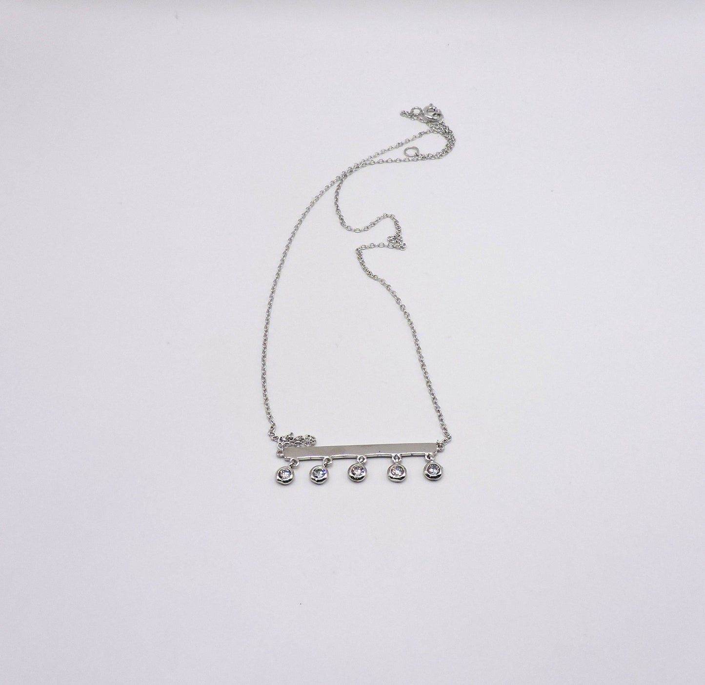 Silver Necklace with Hanging Zircons