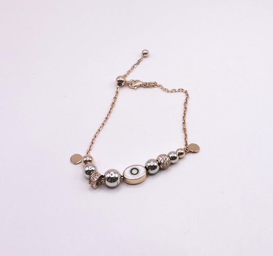 Rose gold silver bracelet with eye and adjustable zircons