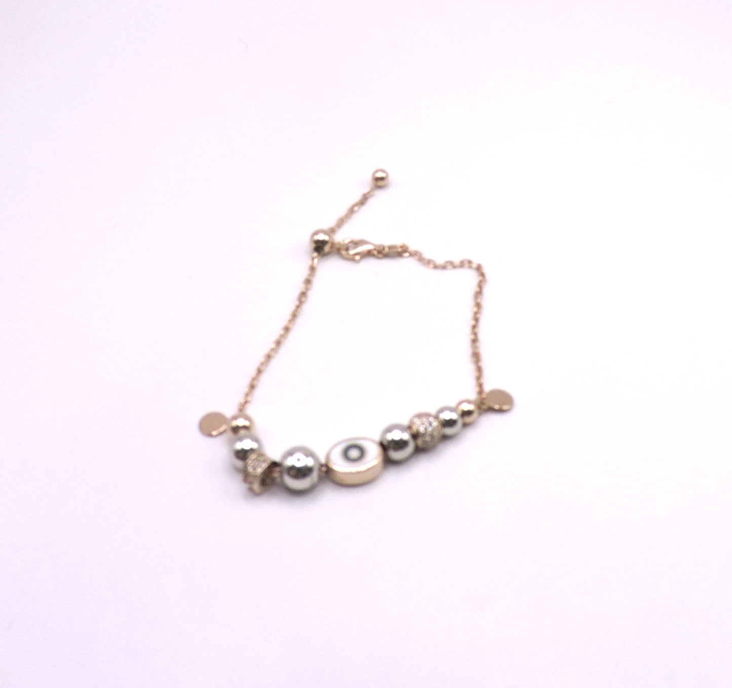 Rose gold silver bracelet with eye and adjustable zircons