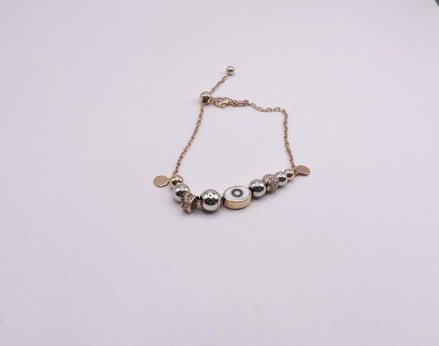 Rose gold silver bracelet with eye and adjustable zircons