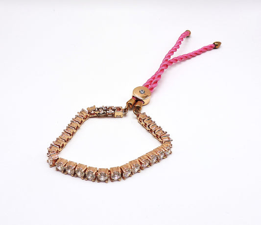Rose Gold Tennis Bracelet with Pink Strap