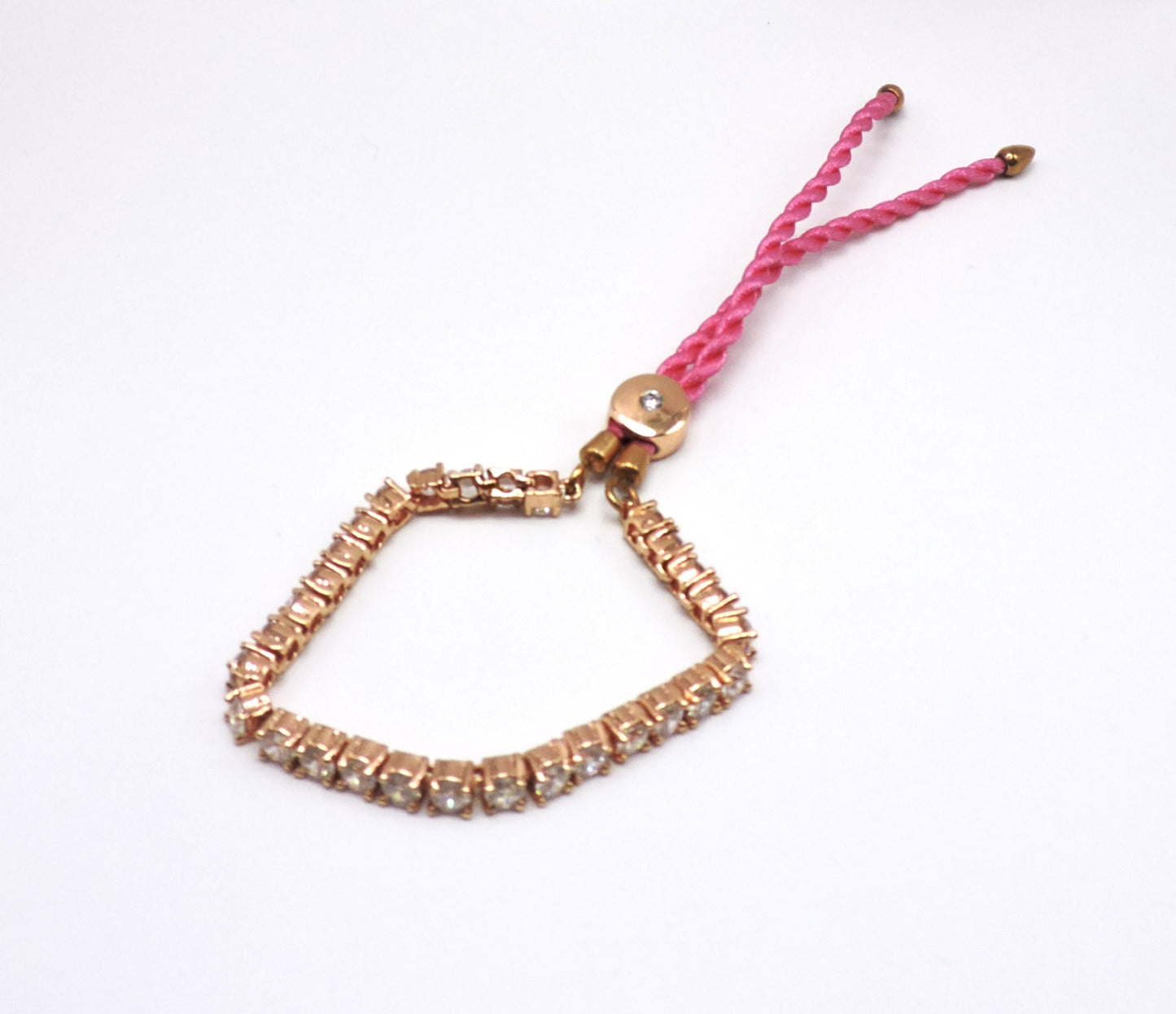 Rose Gold Tennis Bracelet with Pink Strap