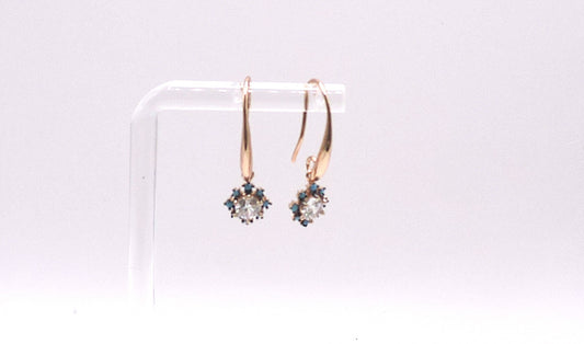 Rose gold silver earring with turquoise and zircons and gold-filled support