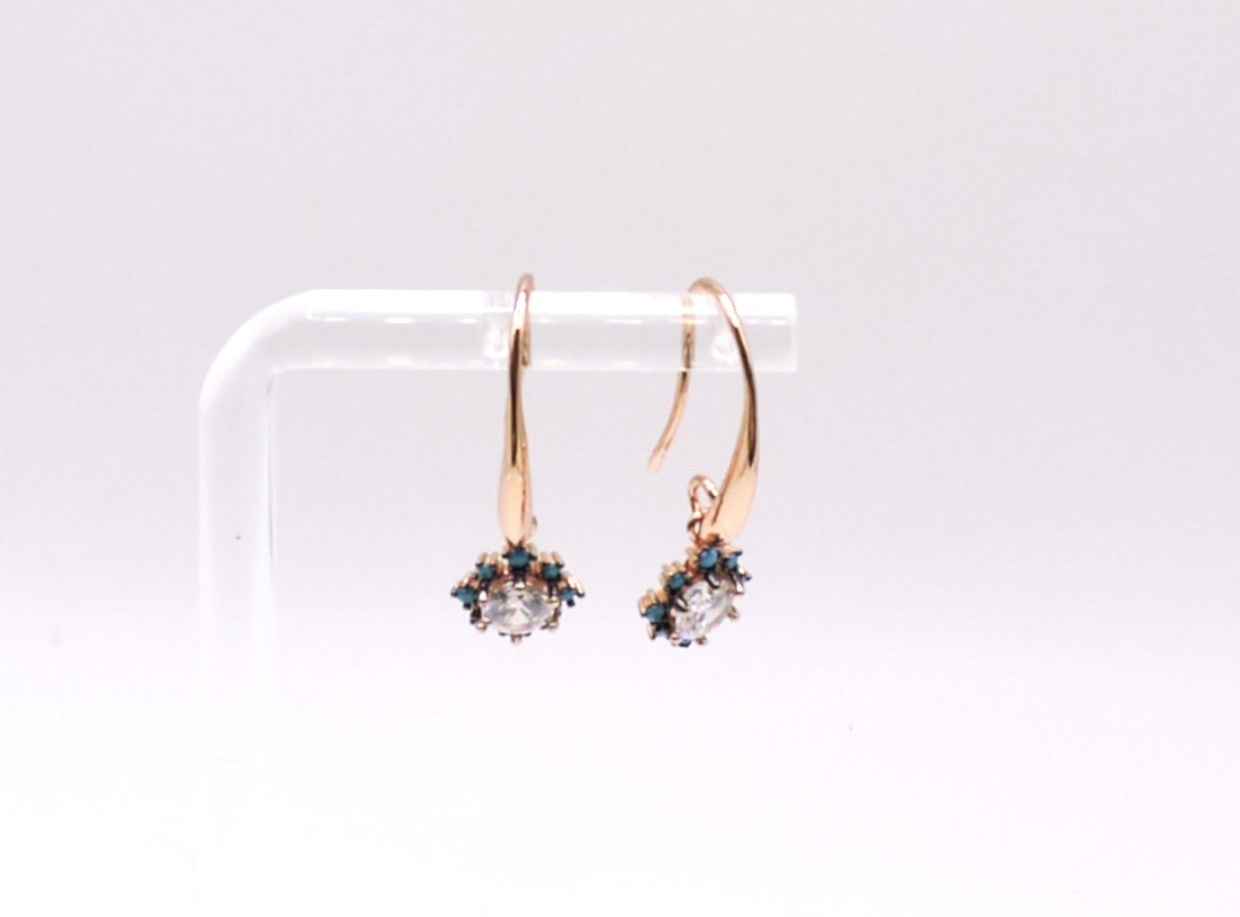 Rose gold silver earring with turquoise and zircons and gold-filled support