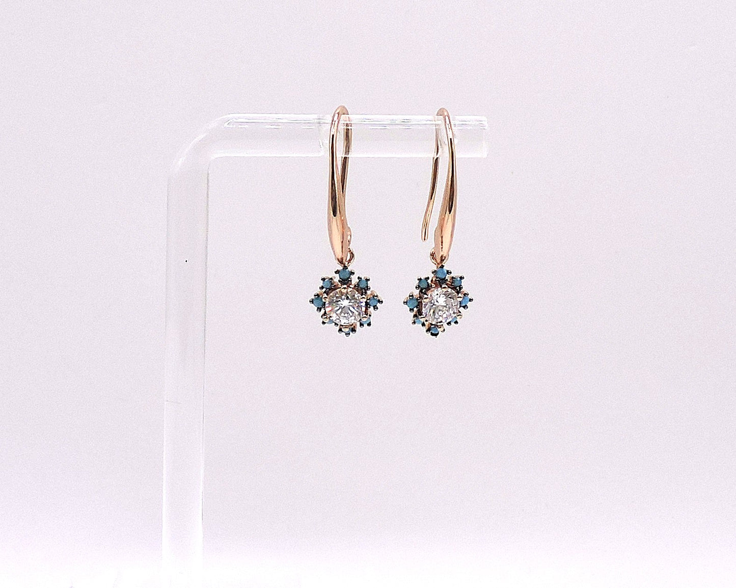 Rose gold silver earring with turquoise and zircons and gold-filled support