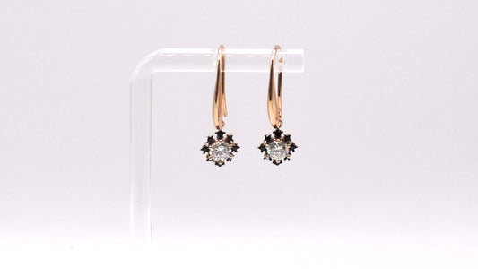 Rose gold silver earring with zircon and black zircons with gold-filled support