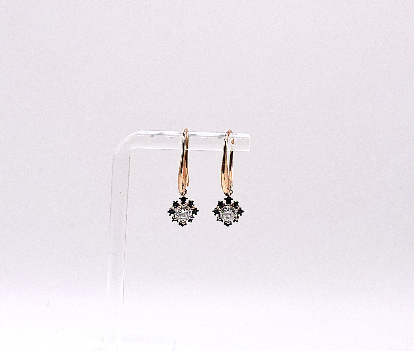 Rose gold silver earring with zircon and black zircons with gold-filled support