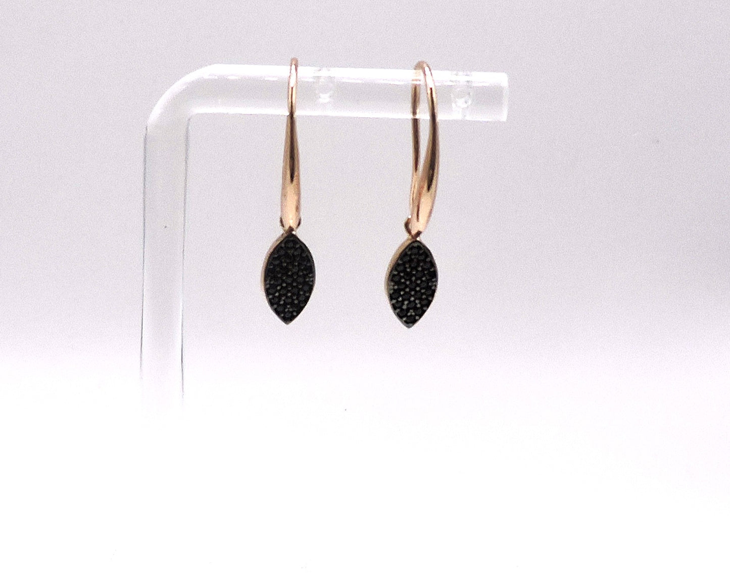 Rose gold silver earring with black zircons and gold-filled support