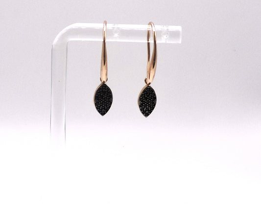 Rose gold silver earring with black zircons and gold-filled support