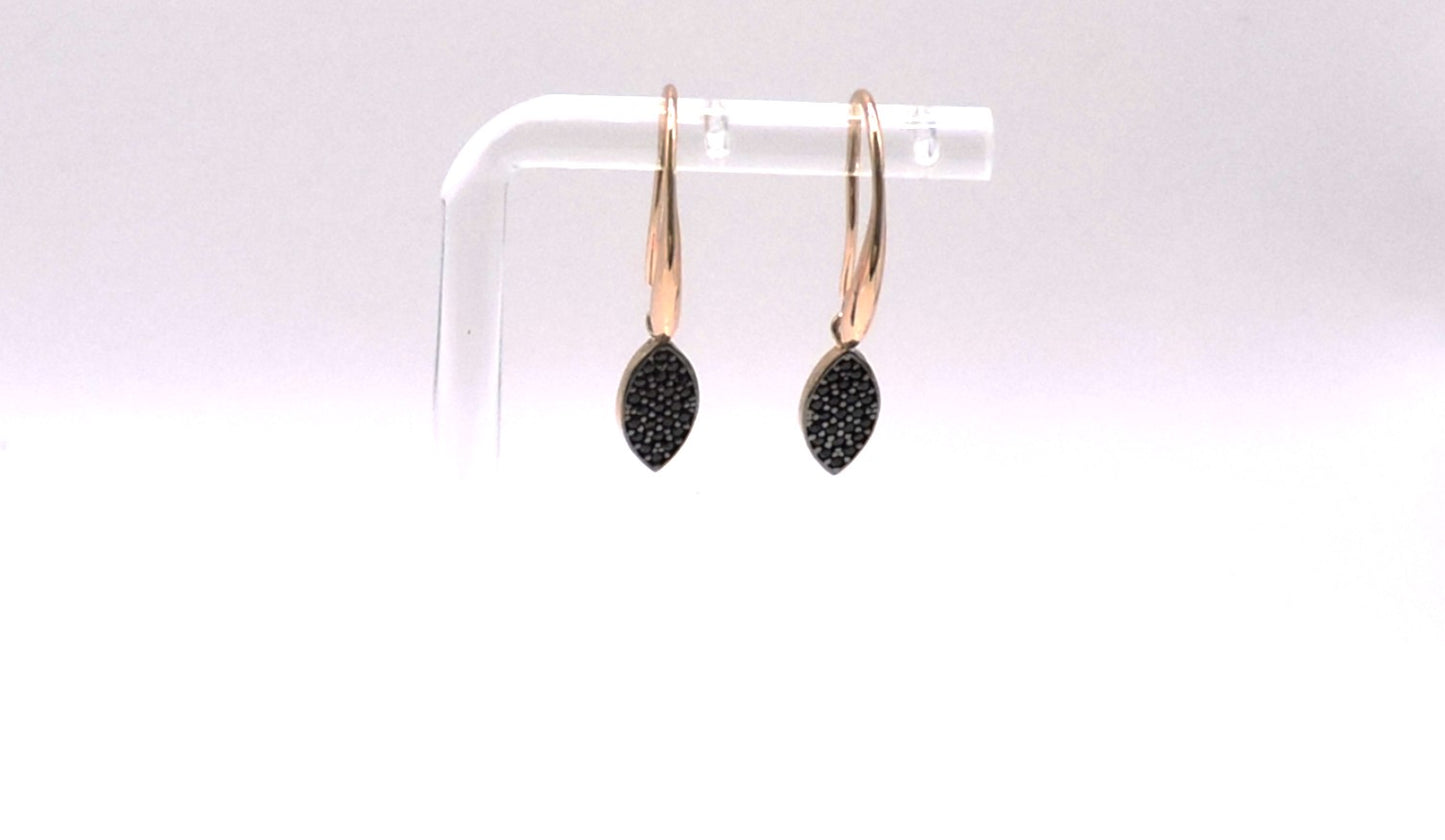 Rose gold silver earring with black zircons and gold-filled support