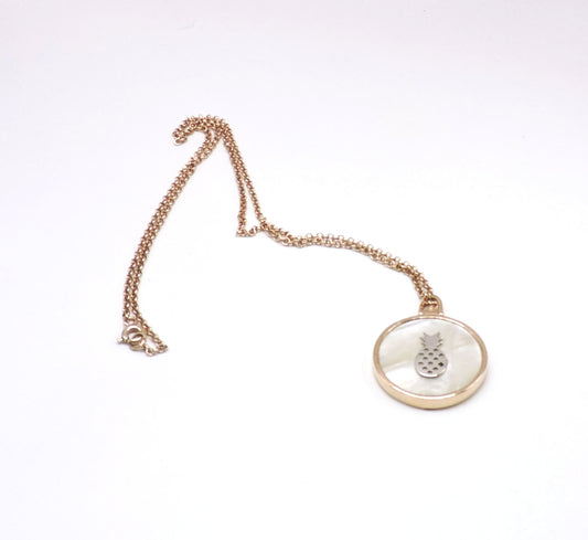 Rose Gold Silver Mother of Pearl Necklace with Pineapple