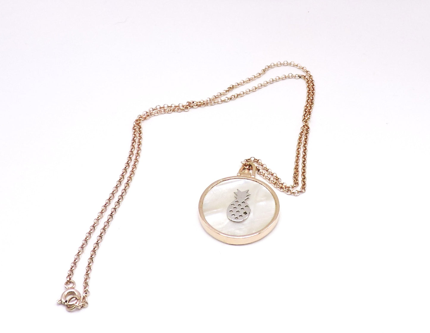 Rose Gold Silver Mother of Pearl Necklace with Pineapple