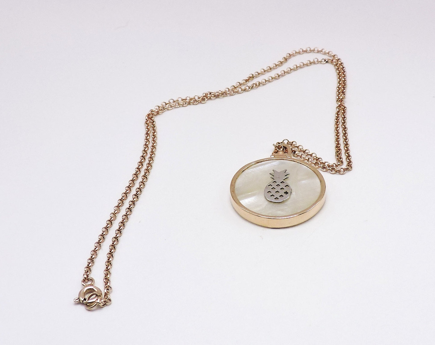 Rose Gold Silver Mother of Pearl Necklace with Pineapple