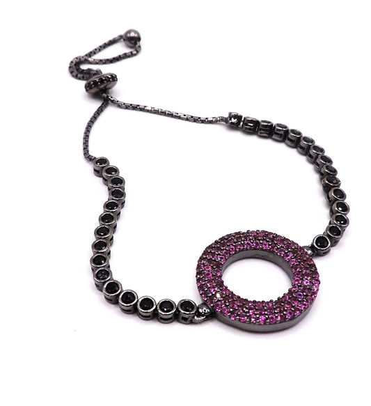 Black silver bracelet with black and red zircons