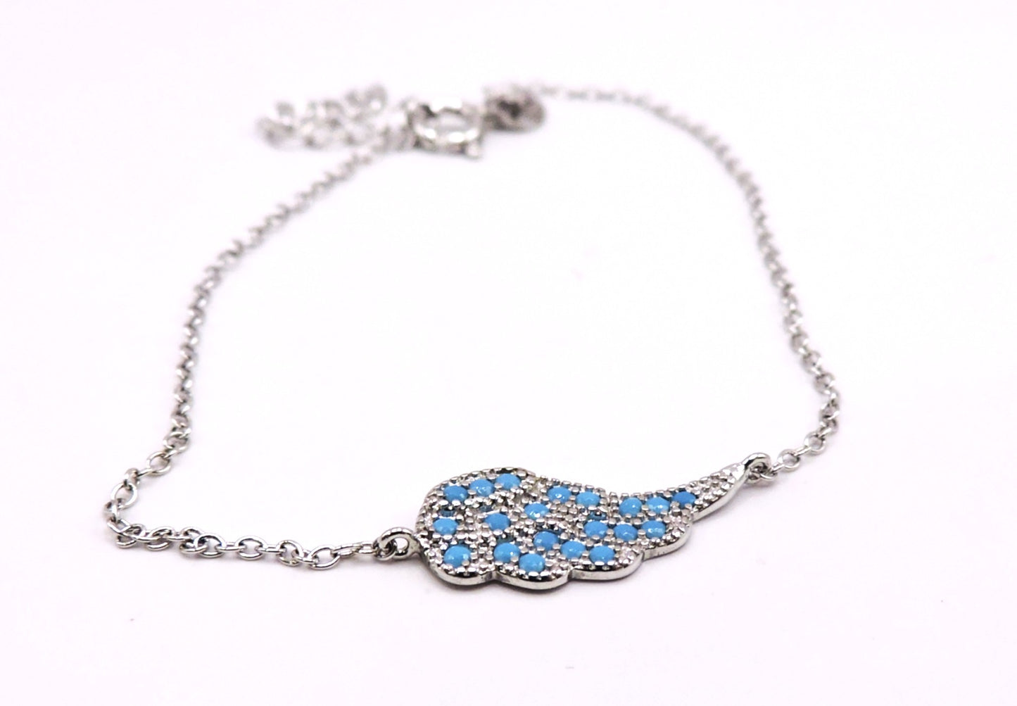 Silver Bracelet with Turquoise and in the Shape of a Wing
