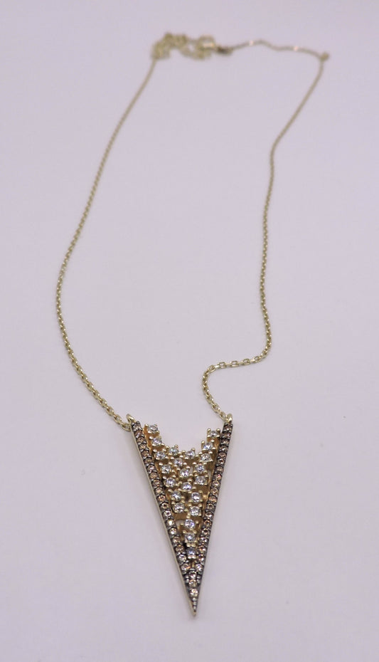 White Zircon Necklace, in Gold Plated Silver in the Shape of an Arrowhead