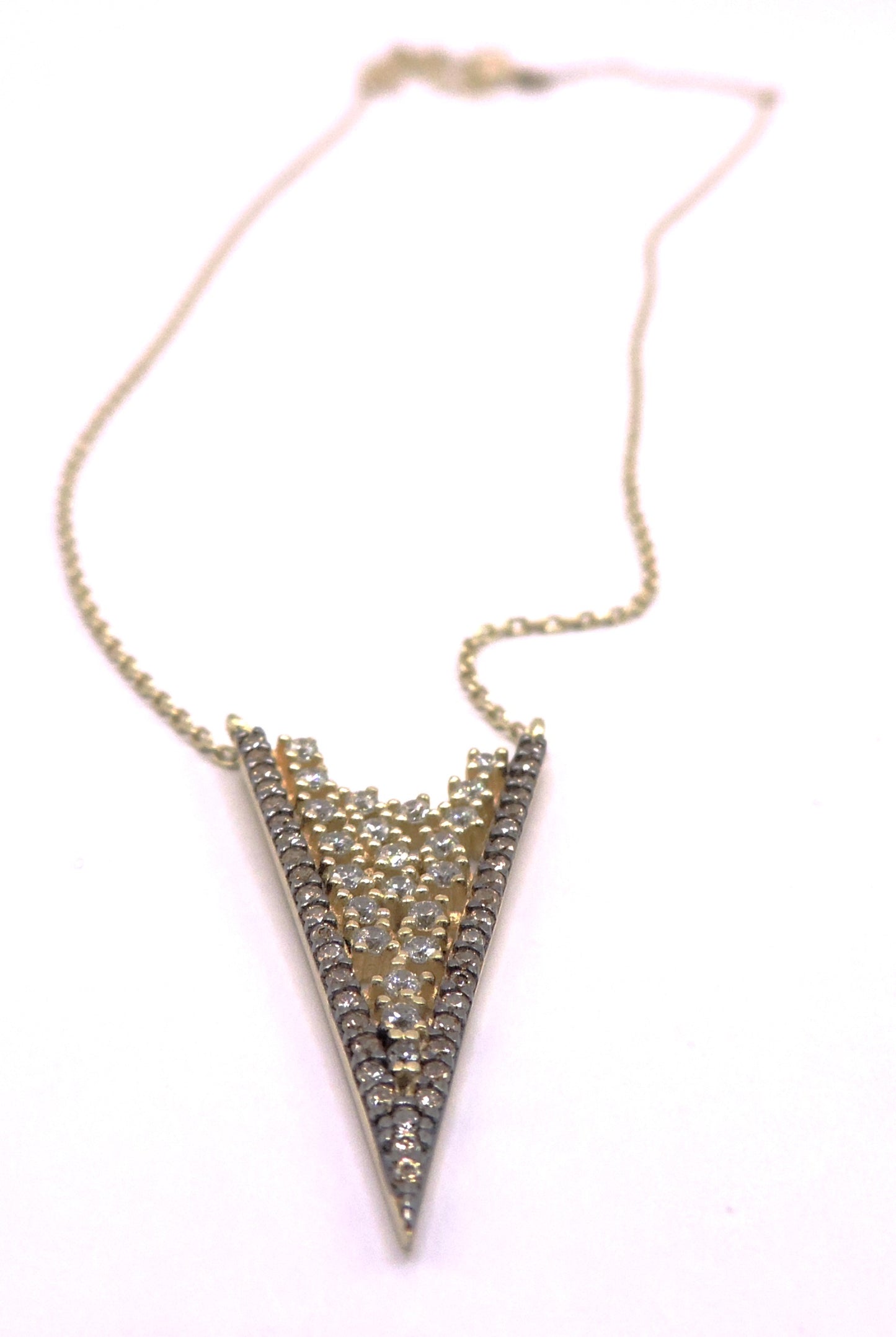 White Zircon Necklace, in Gold Plated Silver in the Shape of an Arrowhead