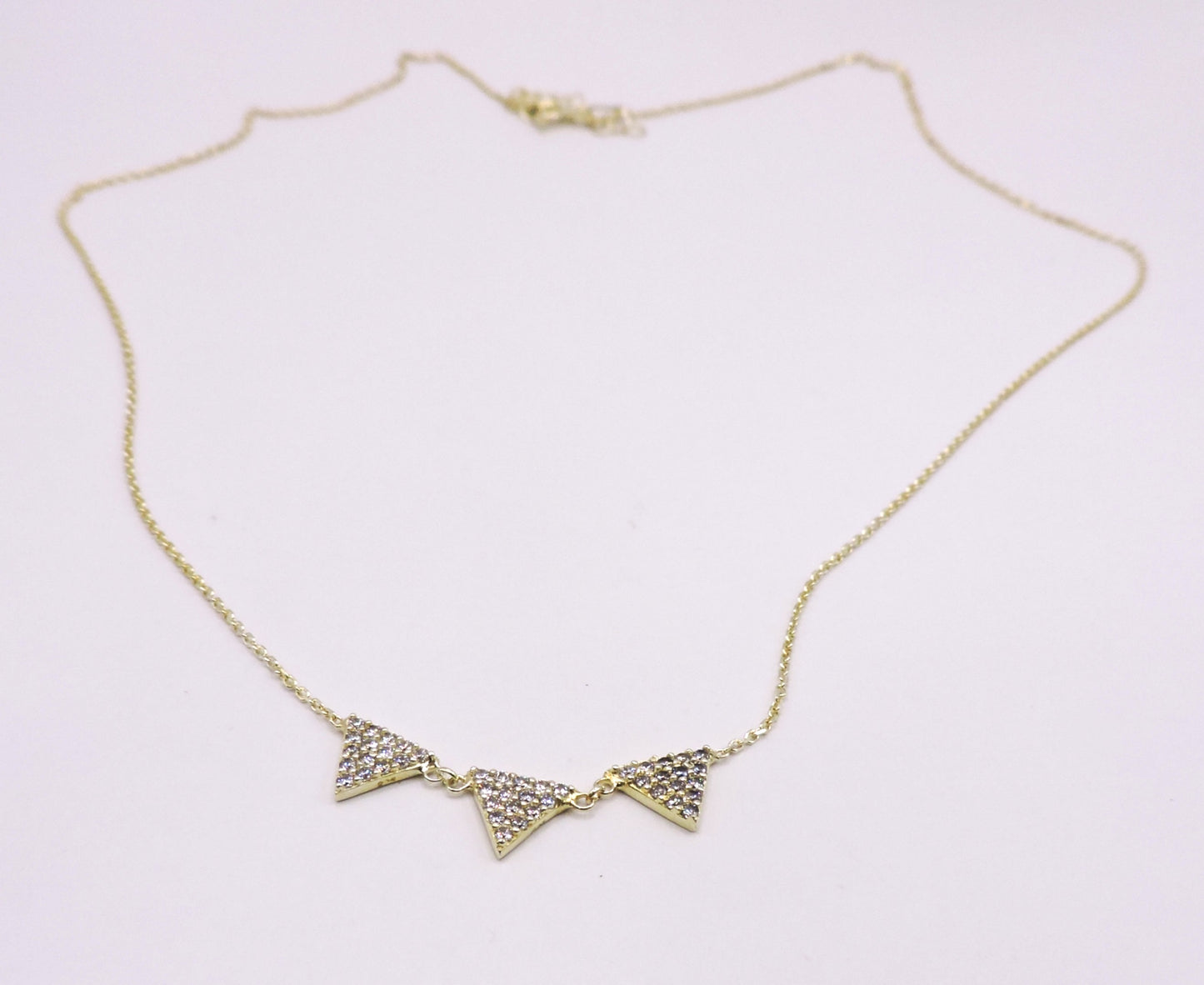 Gold-plated silver necklace with 3 micropave triangles