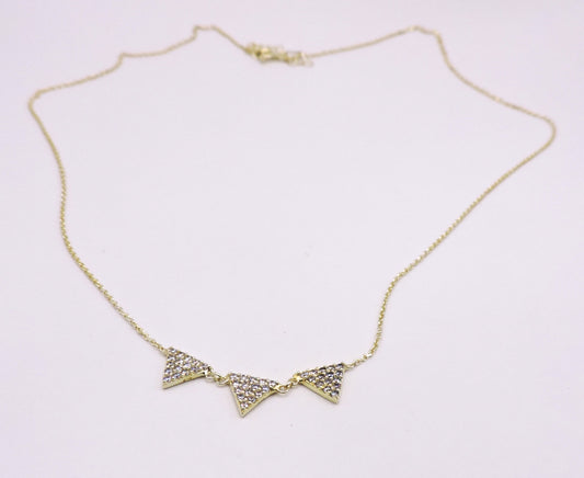 Gold-plated silver necklace with 3 micropave triangles