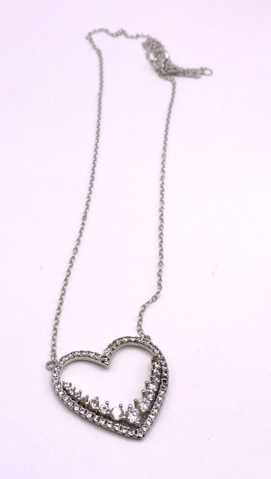 Silver Necklace with Heart-Shaped Zircons