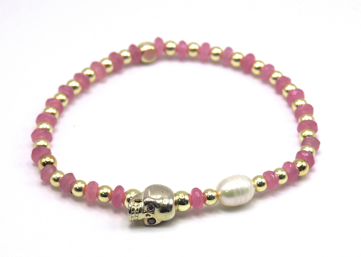 Real stone bracelet in silver with freshwater pearl