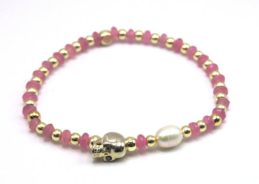 Real stone bracelet in silver with freshwater pearl