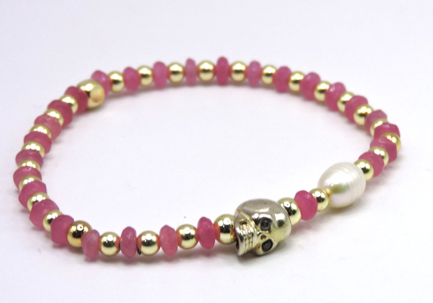 Real stone bracelet in silver with freshwater pearl