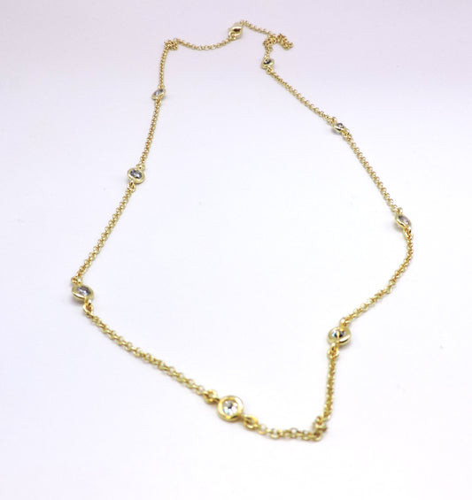 Gold-plated Silver Chain Necklace with Zircons