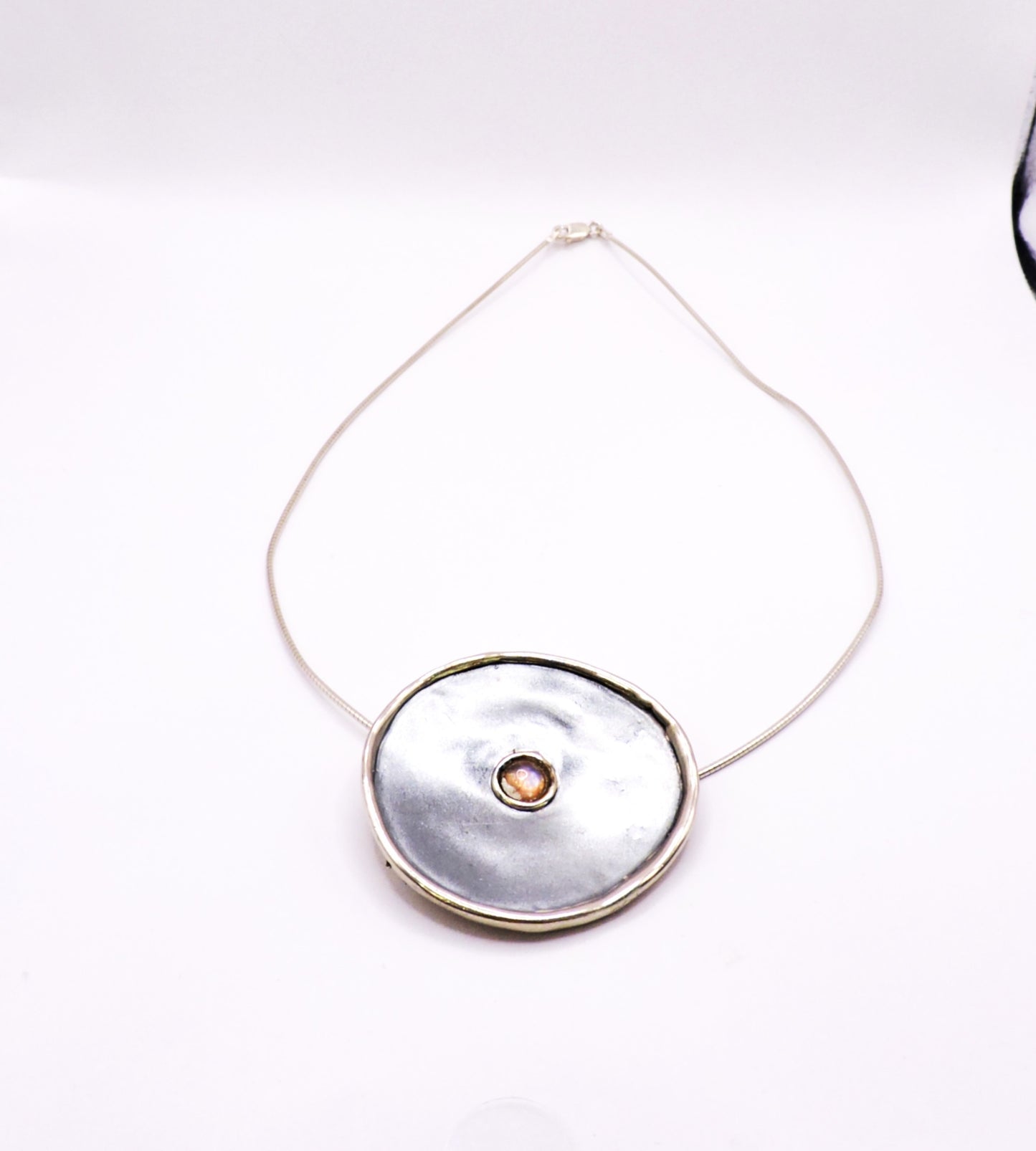 Silver Necklace and Pin with Hoops by Israeli Designer.
