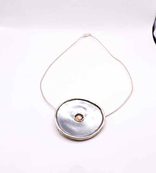 Silver Necklace and Pin with Hoops by Israeli Designer.