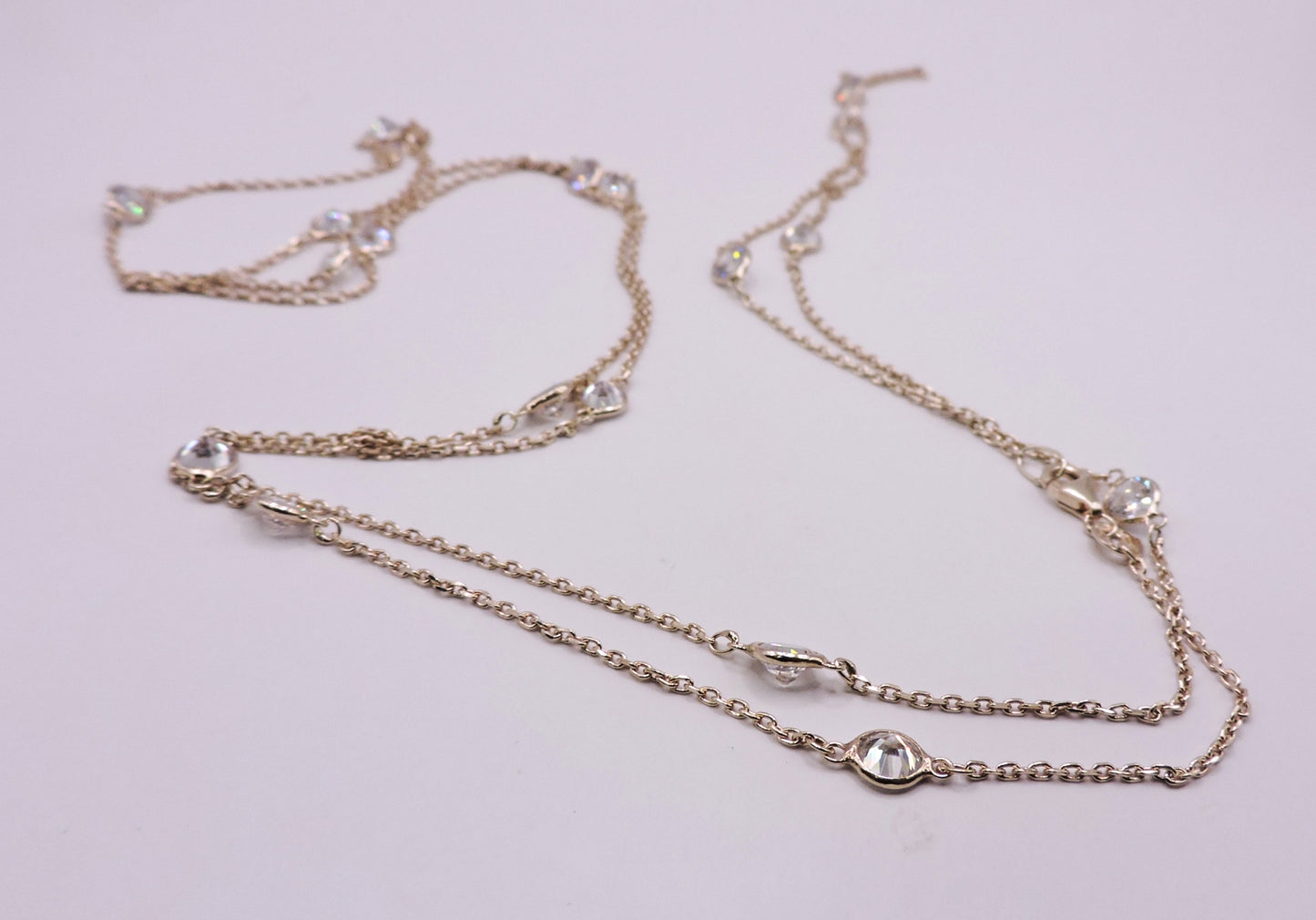 Long Zircon Necklace in Rose Gold in Silver
