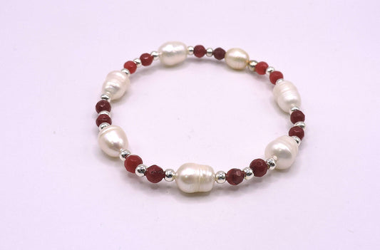 River pearl bracelet with real red stones.
