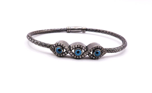 Black Silver 3-eye Bracelet with Zircons.