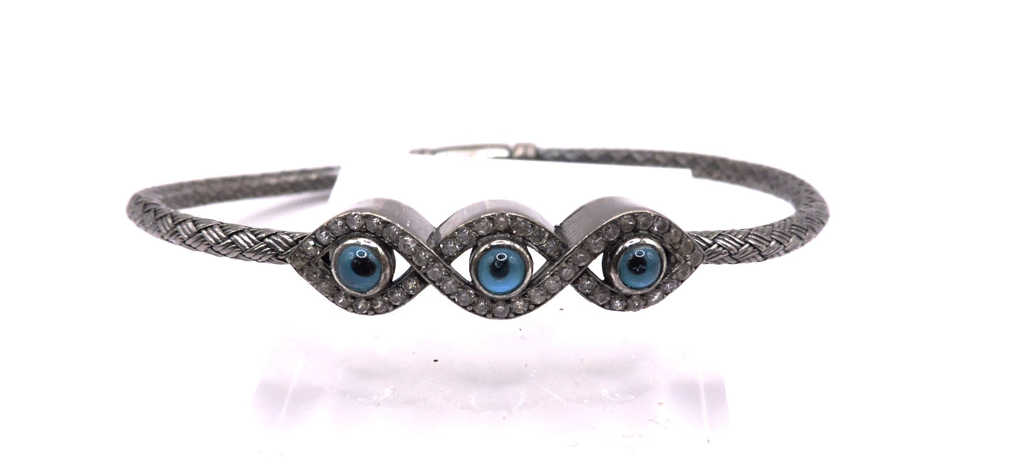 Black Silver 3-eye Bracelet with Zircons.