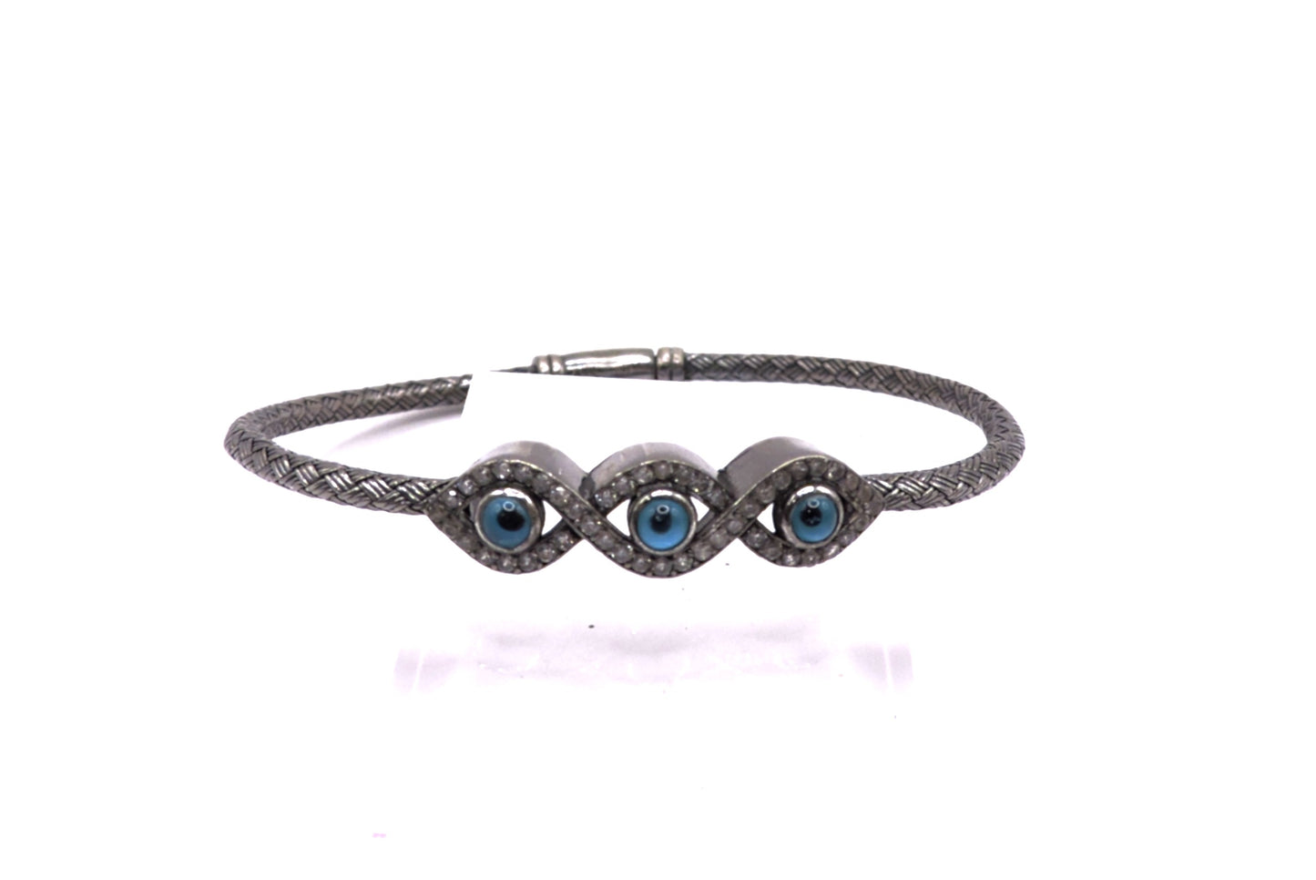 Black Silver 3-eye Bracelet with Zircons.