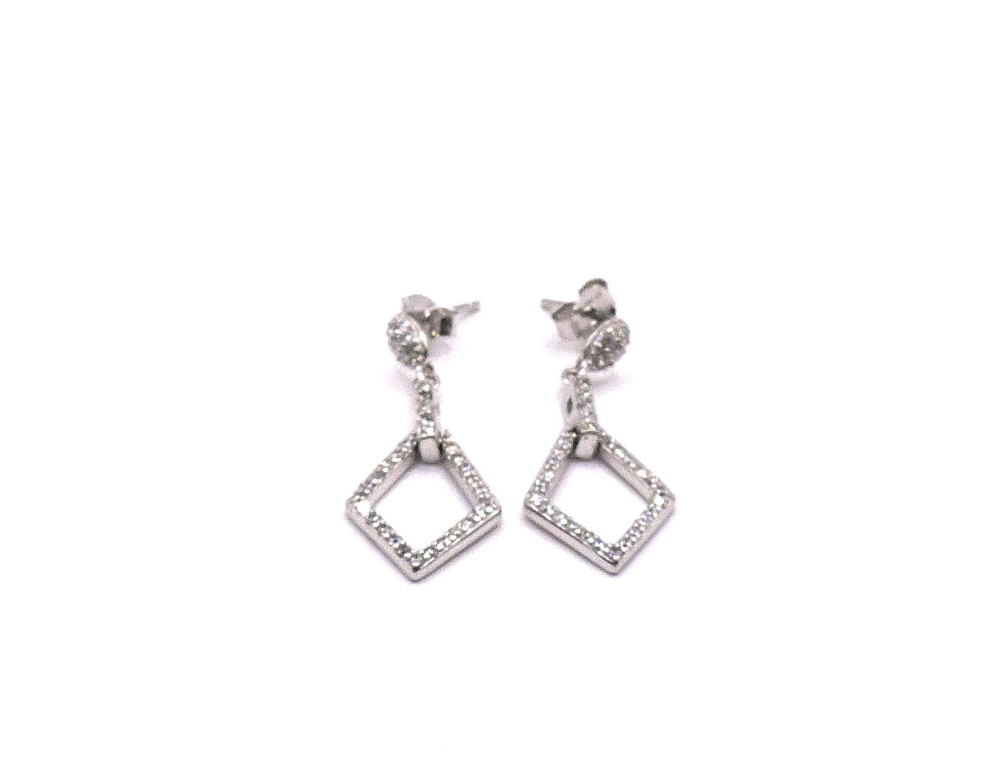 Silver earring with lozenge-shaped zircons