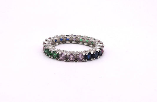 Silver headband with colored zircons.Size 8