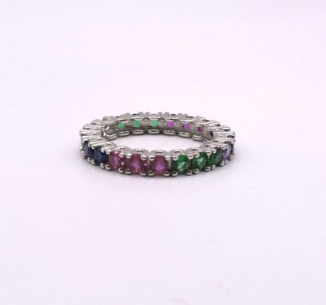 Silver headband with colored zircons.Size 8
