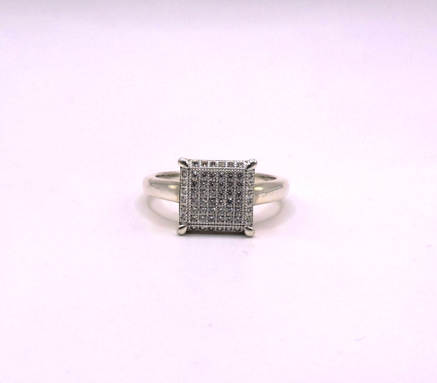Gold-plated Silver Ring, square Micropave.Size 8